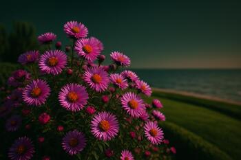 Осенние астры у каменной стены в Баку