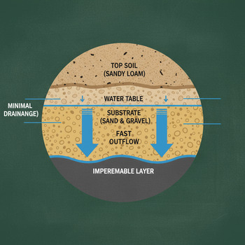 Разрез участка: супесь, лёгкий дренаж