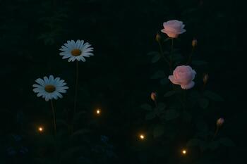 Ночной сад с мягкой подсветкой